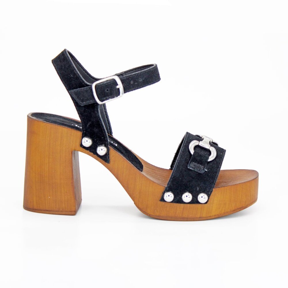 Charles David 'Exposed' Leather Block Heel Sandal In Black: Size 6.5